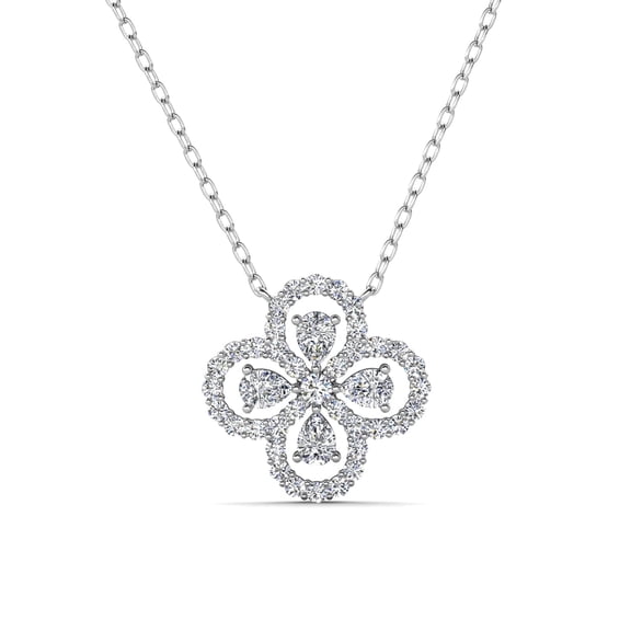 Cate & Chloe Marie 18k White Gold Plated Clover Flower Pendant Necklace with Swarovski Crystals