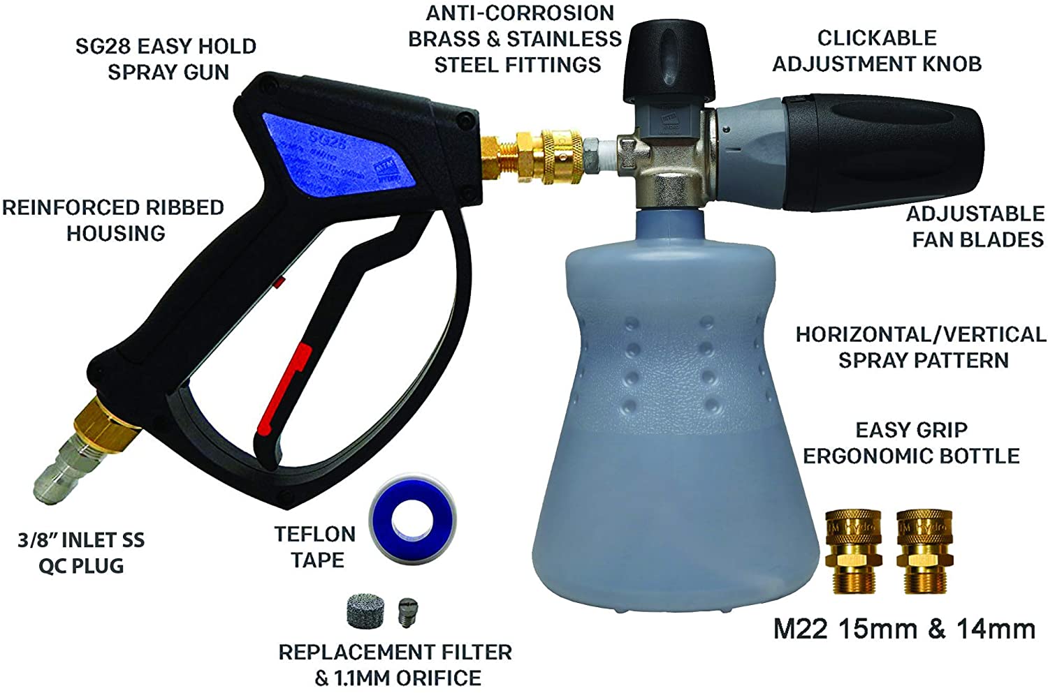 MTM Hydro Professional Premium 28 Special Spray Gun and Foam Cannon Kit  with Stainless and Brass Fittings - Walmart.com