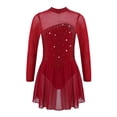 thumbnail image 1 of Sxiwei Kids Girls Long Sleeve Mesh Splice Figure Skating Dress with Rhinestone Keyhole Back Gymnastic Burgundy 6, 1 of 6