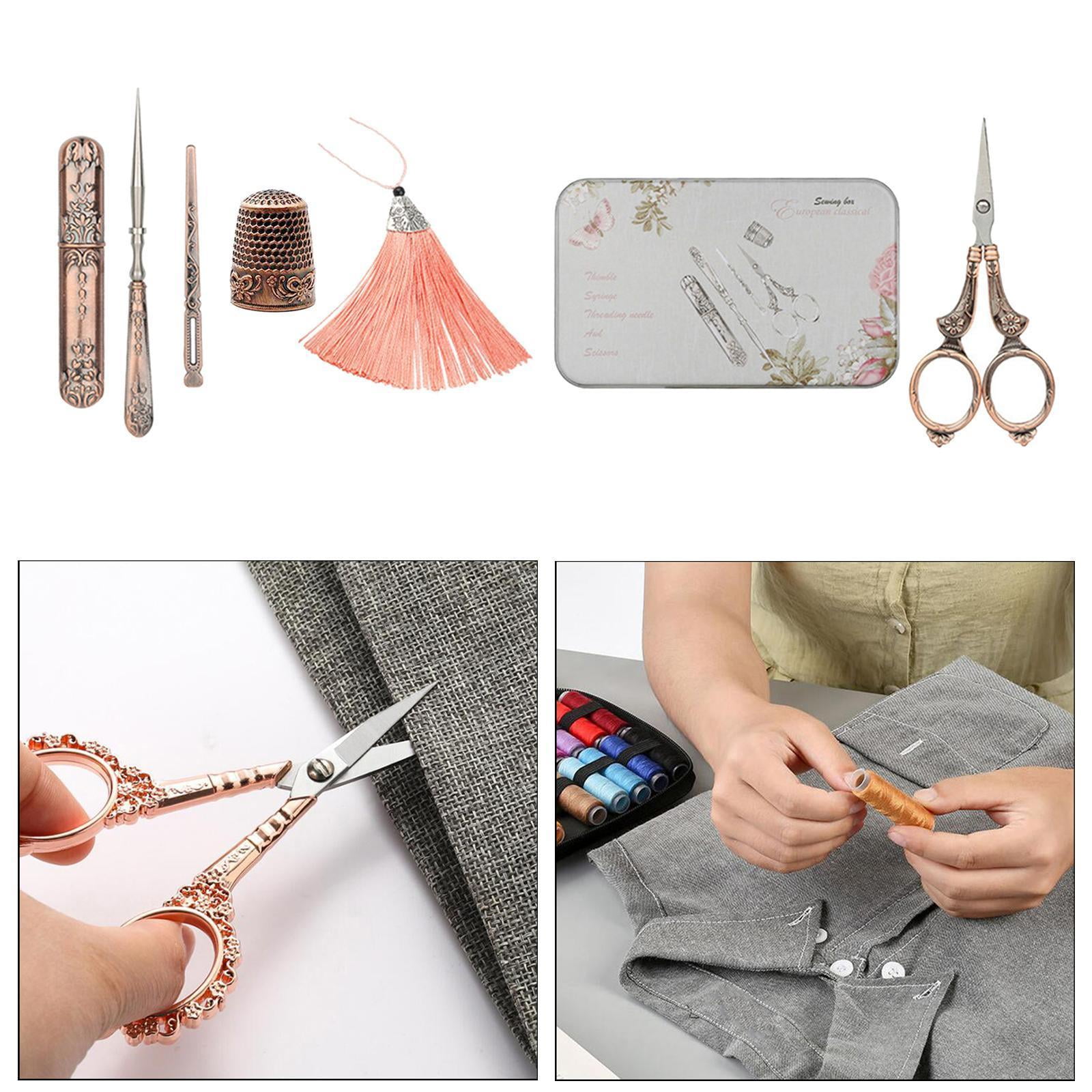 FVDPWYE 5Pcs/set Exquisite Vintage Scissors Set Scissors+Needle Storage Tube+Awl+Needle Royal court