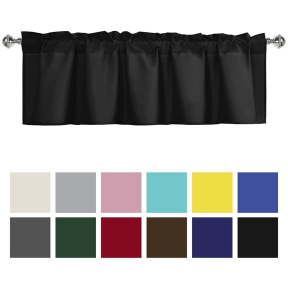 XWZO Farmhouse Solid Valance Curtain for Kitchen, Room Darkening Rod Pocket Short Curtains for Bathroom, Window Toppers Cafe Curtain 1 Panel, W60 x L18, Black
