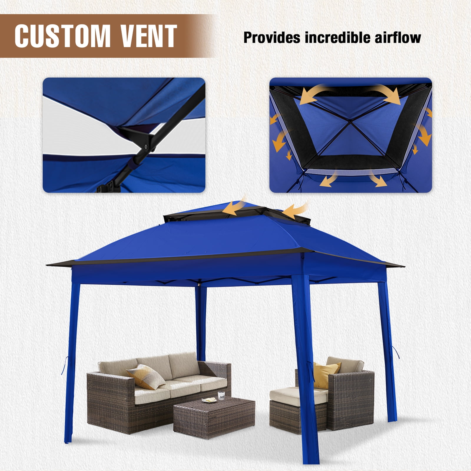 INTER HUT 11x11 Outdoor Pop up Gazebo Tent with Mesh Walls for Patio, Lawn, Backyard and Deck, Blue