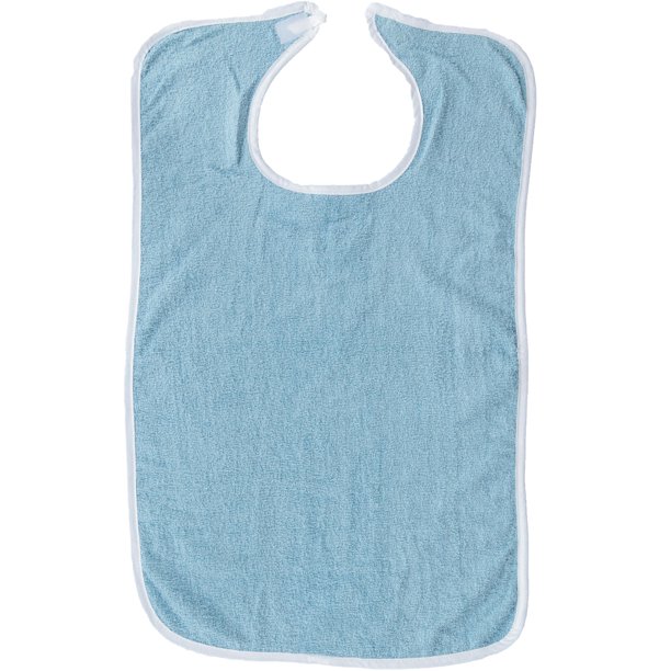 Pack of 6 Terry Adult Bibs with Velcro Closure (Blue)