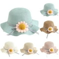 thumbnail image 4 of LNMQLPDBS Summer Straw Hat for Girls Ruffle Large Wide Brim Sunflower Beach Hat Cute Summer Fancy Hat Toddler Girl Gifts Sun Hat with Flower for Party Beach and Vacation Beige One Size, 4 of 4