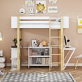 thumbnail image 2 of Euroco Wood Twin Size Loft Bed with Foldable Desk, Cabinet and Shelves for Kids Teens Adults, White, 2 of 18