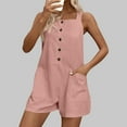 thumbnail image 4 of YABCSAZ Jumpsuits for Women Sleeveless Round Neck Short Jumpsuit Summer Romper Solid Color One Piece Bodysuit Casual Outfits Loose Shorts Trendy Jumpsuits Jeans with Pockets, 4 of 6