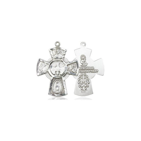 Extel Large Pewter Traditional Catholic 5-Way Cross Cruciform Medal with Miraculous Medal, St. Joseph, St. Christopher and Sacred Heart, Made in USA