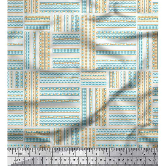 Soimoi Blue Cotton Voile Fabric Criss Cross Stripe Decor Fabric Printed Yard 42 Inch Wide
