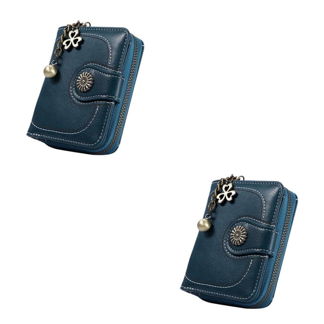 Minnieouse Cartera corta de almacenamiento Plegable PU Monedero de cuero Tarjetero Bolsa Naranja Azul 2piezas