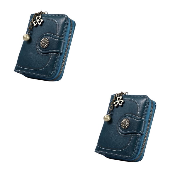 Minnieouse Cartera corta de almacenamiento Plegable PU Monedero de cuero Tarjetero Bolsa Naranja Azul 2piezas