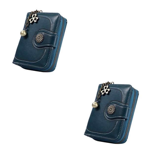 Cartera corta plegable Qarigey de PU Cuero para mujer color Negro Azul 2piezas