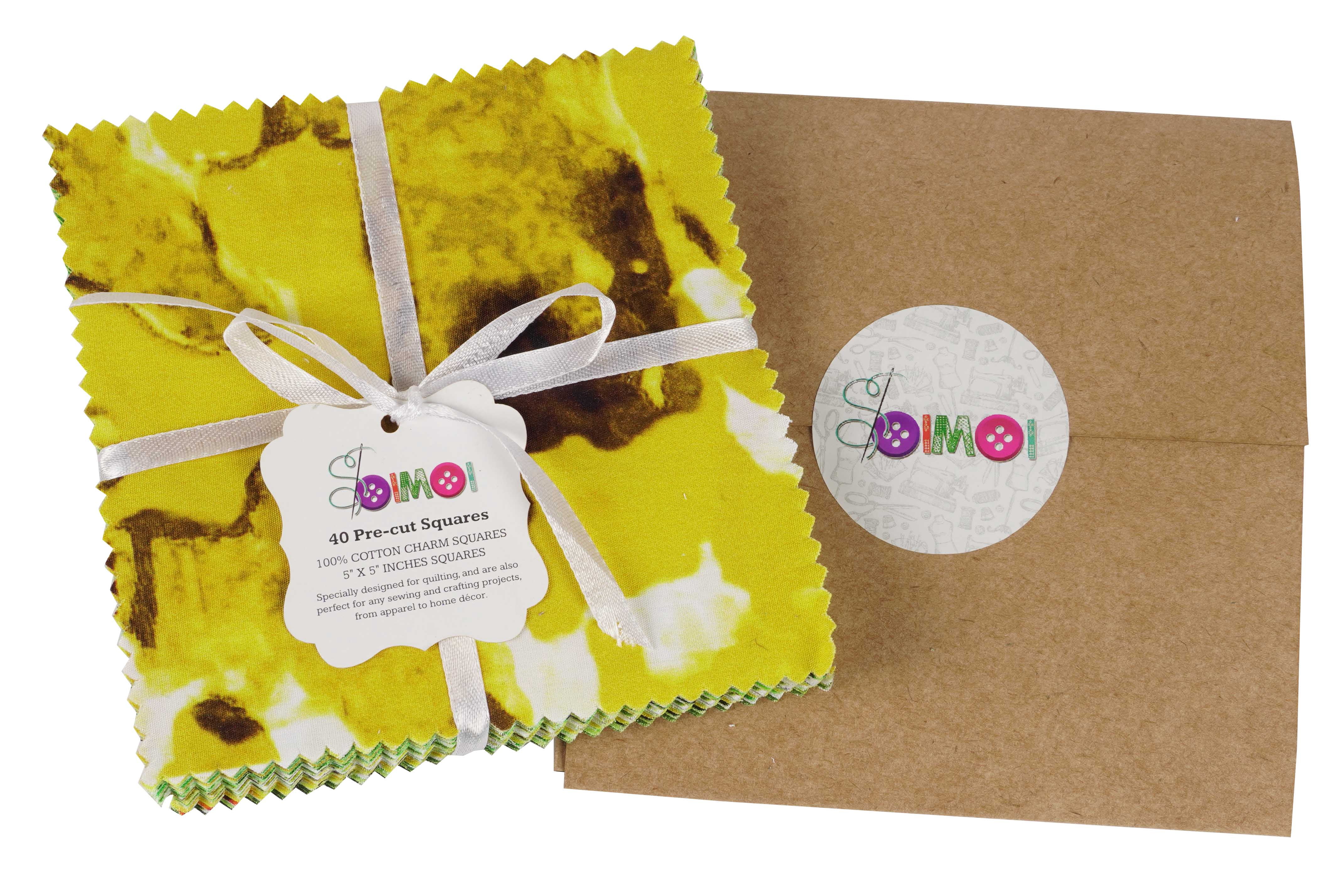 Soimoi Tie Dye Print&nbsp;Precut 10-inch Cotton&nbsp;Fabric&nbsp;Quilting&nbsp;Squares&nbsp;Charm Pack DIY Patchwork Sewing Craft SW-Yellow