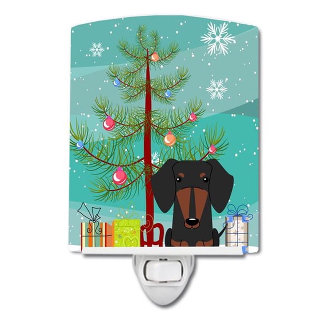 Carolines Treasures BB4257CNL Merry Christmas Tree Dachshund Black Tan Ceramic Night Light