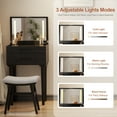 thumbnail image 5 of KASLANDI Solid Wood Vanity Table with Flip Top Mirror and Adjustable Lights, Compact Dressing Table with Glass Top and Drawers, Slim Vanity Desk with Stool for Small Spaces, Black, 5 of 10