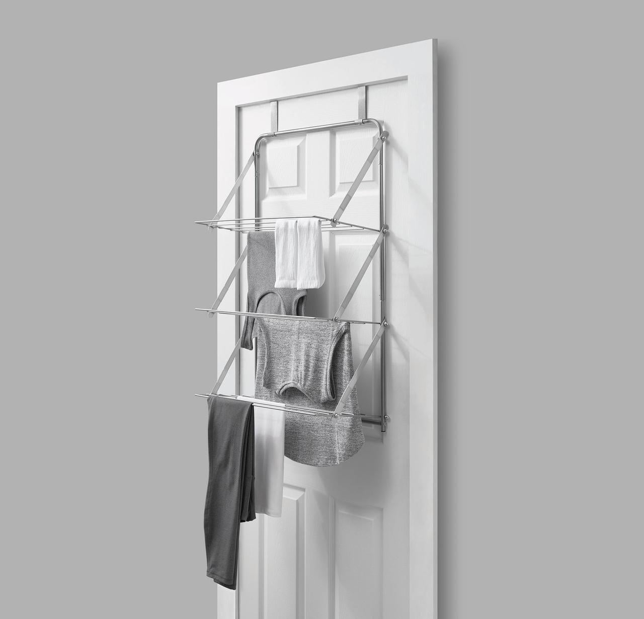 Mainstays 3-Tier Steel Over-the-Door Clothes Drying Rack, Silver