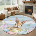 thumbnail image 2 of Easter Round Area Rugs Collection 8', Farmhouse Spring Rabbit Eggs Flowers Wooden Board Non Slip Indoor Circular Throw Runner Rug Floor Mat Carpet for Living Room Dining Table Bedroom Nursery, 2 of 9