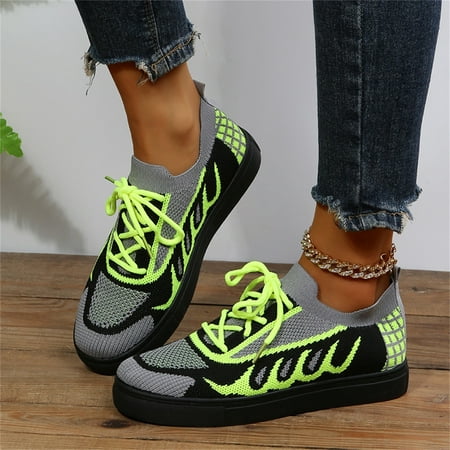 

ytjx fashion spring and summer women casual shoes breathable sports lace running flying woven shoes