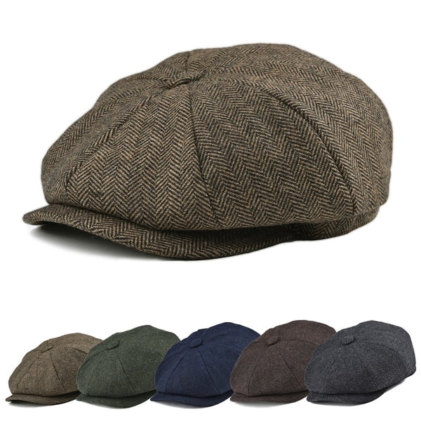 Men's Newsboy Cap Gastby Wool Blend Herringbone Tweed Winter Hat Warm ...
