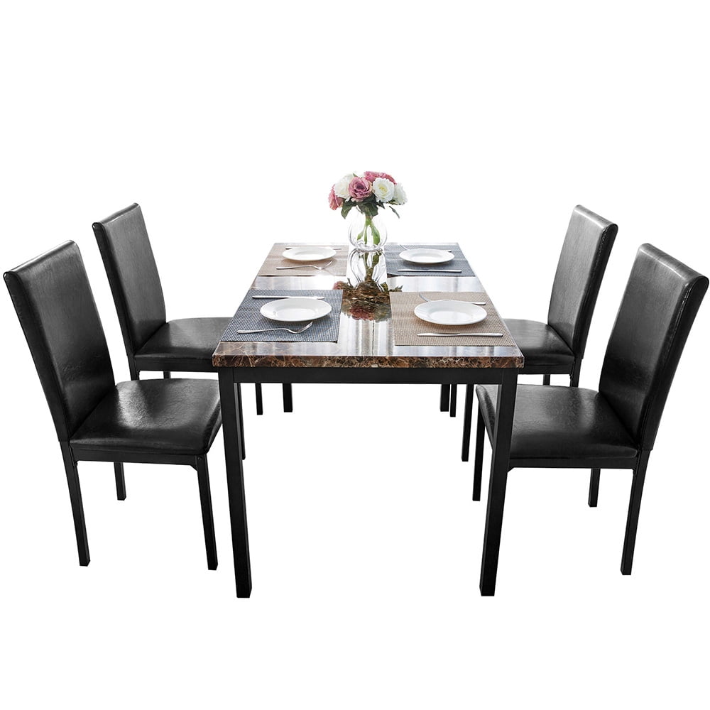 Kepooman 5 Pcs Kitchen Table Set with 4 Leather Chairs Kepooman 5 Pcs Kitchen Table Set with 4 Leather Chairs