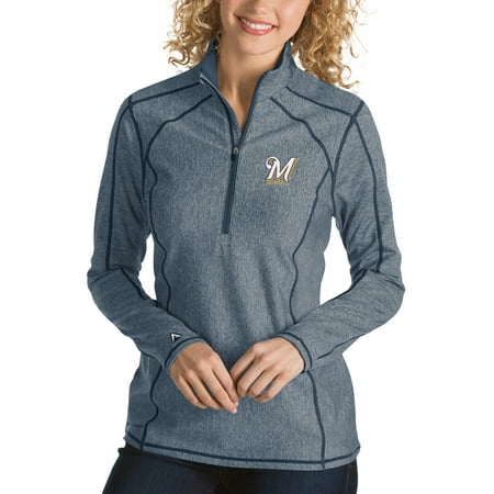 - Milwaukee Brewers Antigua Women's Tempo Desert Dry 1/4-Zip Pullover Jacket - Heathered Navy