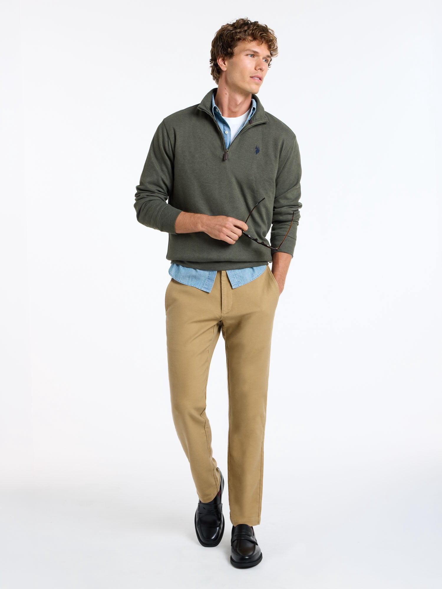 U.S. Polo Assn. Men's Premium Feel Herringbone Quarter Zip Pullover