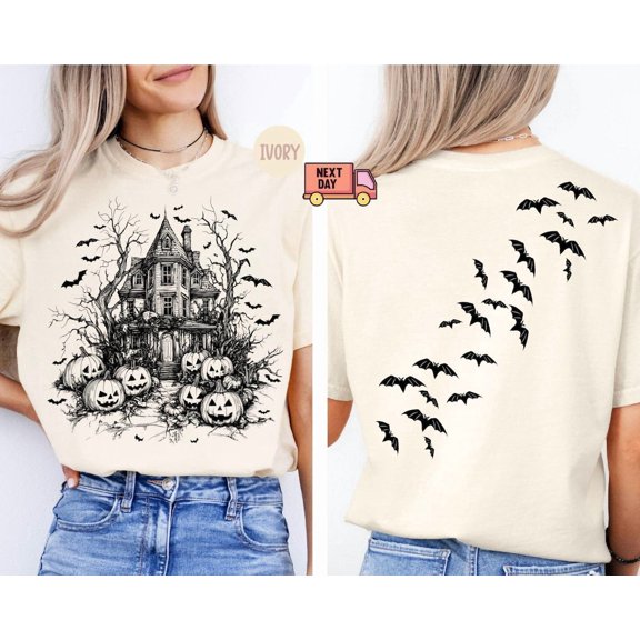 Vintage Haunted House Shirt, Halloween Shirt, Summerween Shirt, Vintage Halloween Shirt, Bats Shirt, Spooky Season T-Shirt