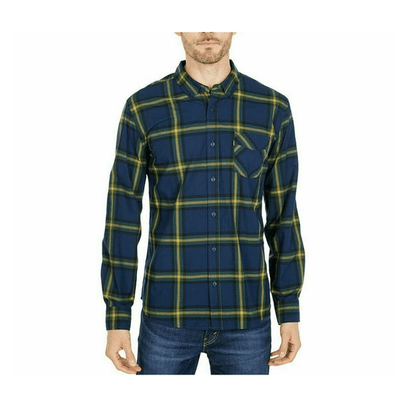 Levi's Men's Austen Long Sleeve Plaid Button Down Shirt Navy Blue, XL