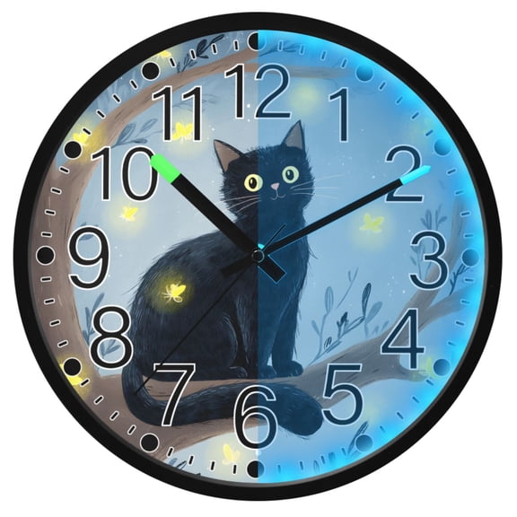 Ryvnso Cat on Tree 12 Inch Night Light Wall Clock Silent Battery Operated Luminous Clocks
