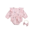 thumbnail image 3 of Qiylii Baby Floral Print Bodysuit, Ruffle Long Sleeve O neck Romper+Headband, 3 of 6