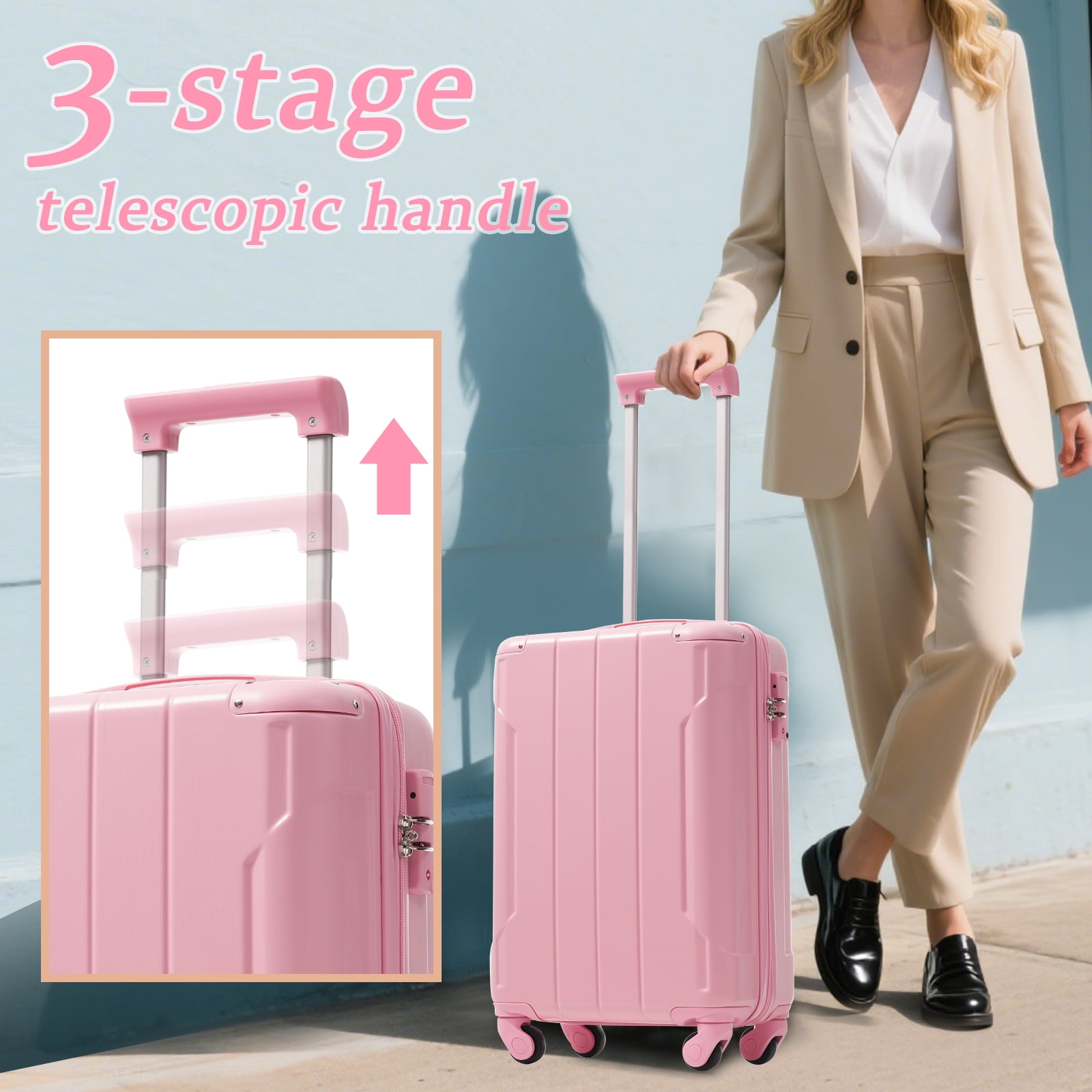 20" ABS Carry-On Luggage with TSA Lock, 360° Spinner Wheels, 3-Level Telescopic Handle, Lightweight Durable Suitcase for Weekend Travel Business Trips