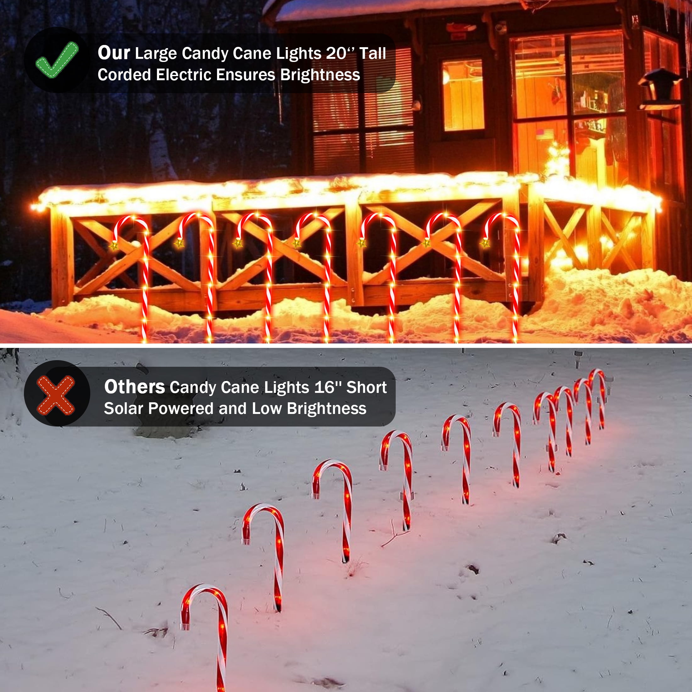 25’’ Christmas Candy Cane Lights,  72 LED Pathway Markers Lights for Christmas Outdoor Decorations, 12 Pack
