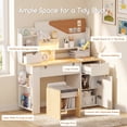 thumbnail image 5 of Advwin Kids Desk and Chair Set for 5-12 Years, Wooden Study Desk with Adjustable Tilt Desktop, Hutch, Drawer & Storage Cabinet, Student Writing Table for Bedroom or Homeschool, White+Wood, 5 of 10