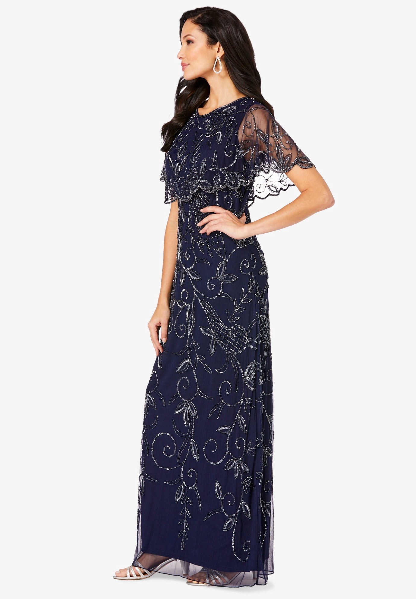 green emerald velvet dress Amazon.com: Roaman's Women's Plus Size Sequin Lace Three Quarter Sleeve  A-Line Gown