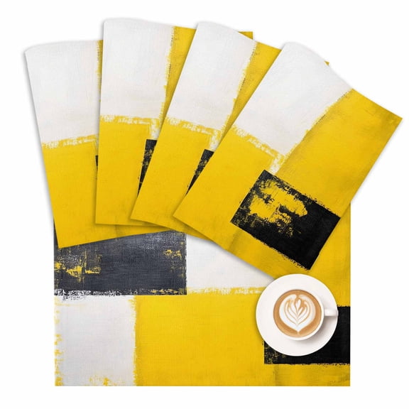 Placemat Yellow Black Block Placemats for Dining Table Abstract Art Washable Table Mats for Party Kitchen Dining Decoration
