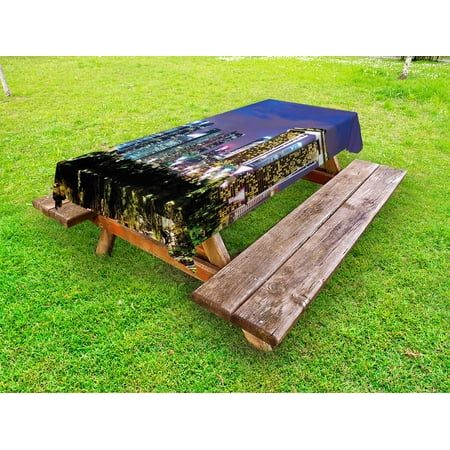 

Travel Outdoor Tablecloth Singapore Cityscape at the Night Modern Architecture Urban Life Asian East Landmark Decorative Washable Fabric Picnic Tablecloth 58 X 120 Inches Multicolor by Ambesonne