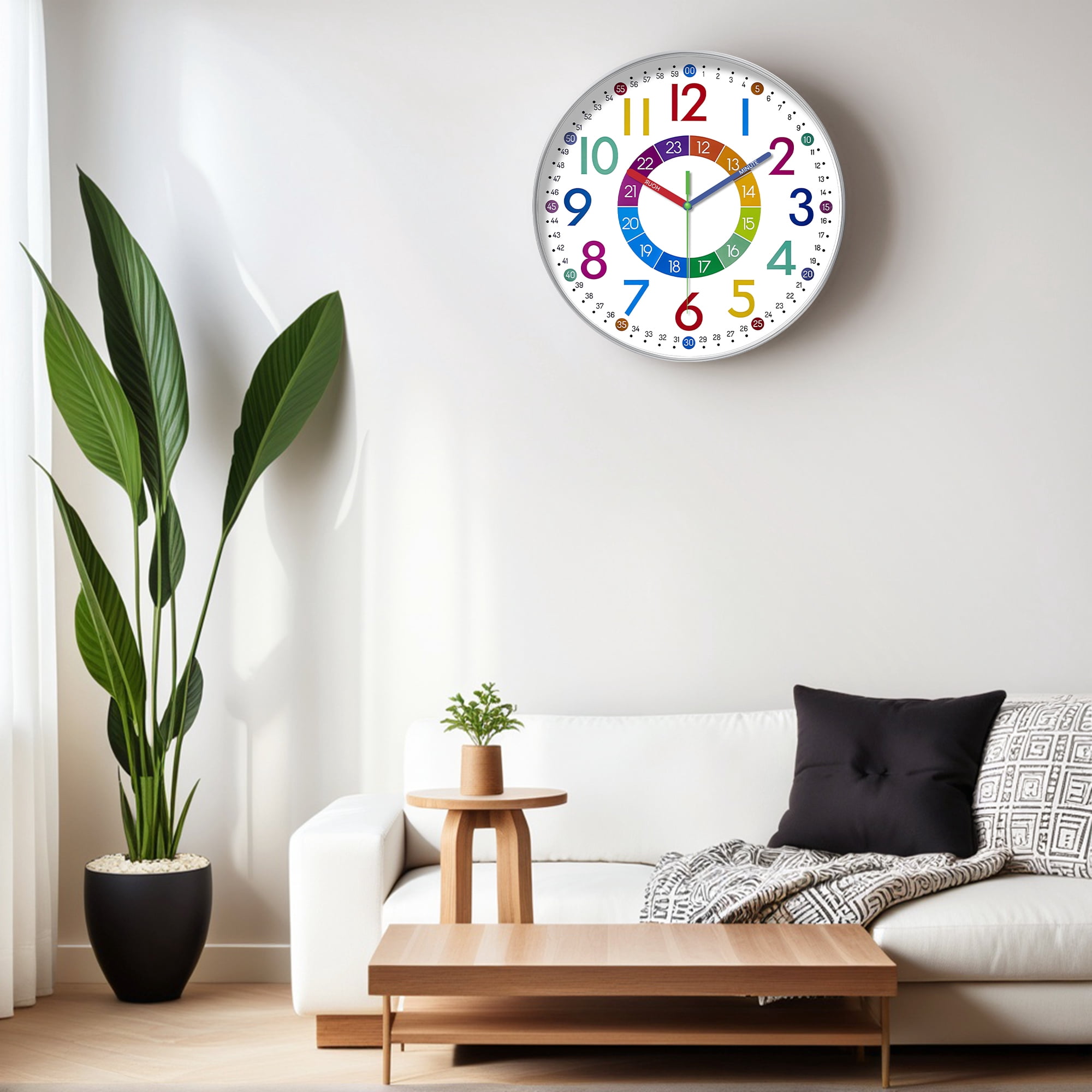 Unique Bargains Silent Wall Clock Non Ticking Battery-Powered White Pattern 3
