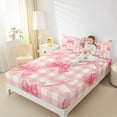 thumbnail image 4 of Manfei Princess Dreamy Bow Bed Sheets for Kid, Vintage Pink Buffalo King Sheets, Kawaii Cartoon Bow Sheet Set, Ultra Soft Home Decor, 4pcs, 4 of 7