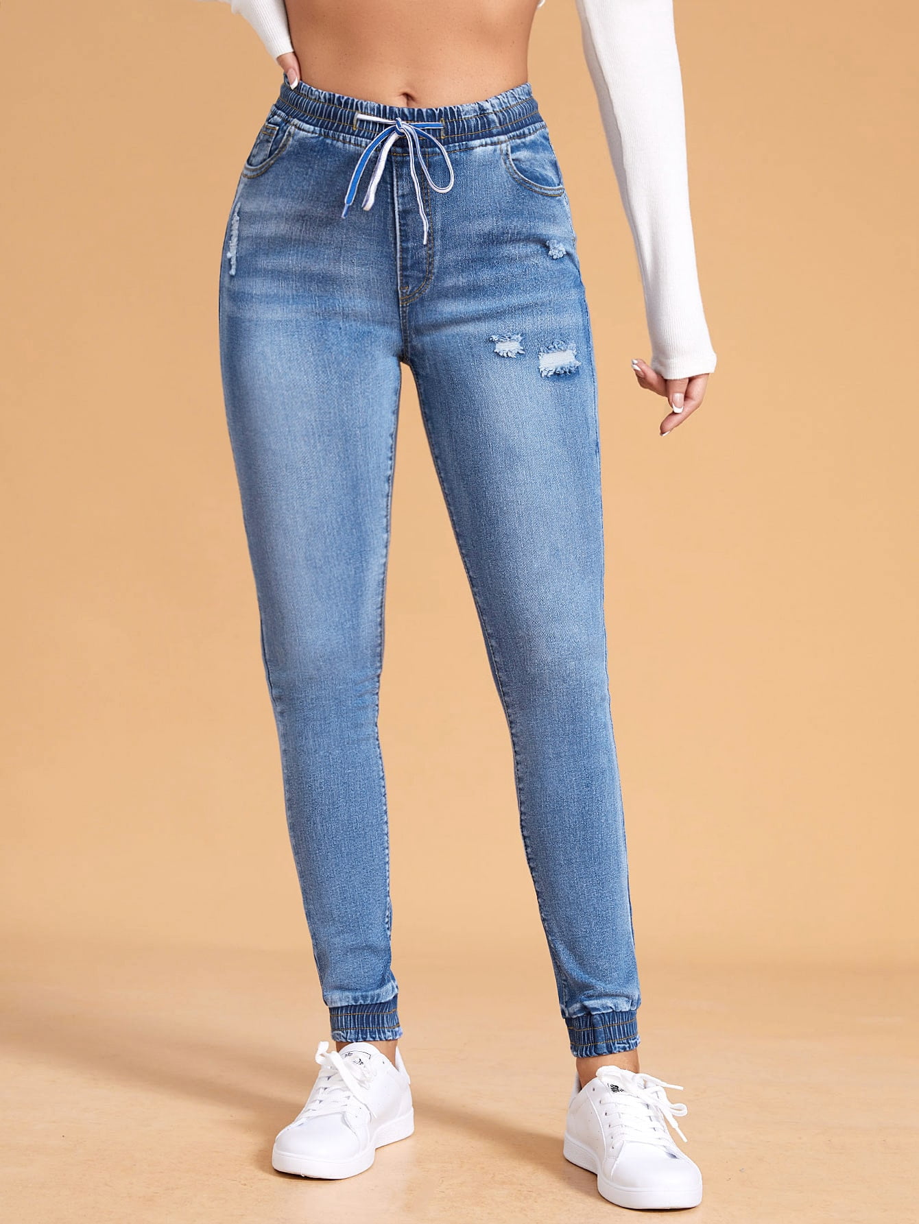 Women's Drawstring Waist Ripped Jogger 