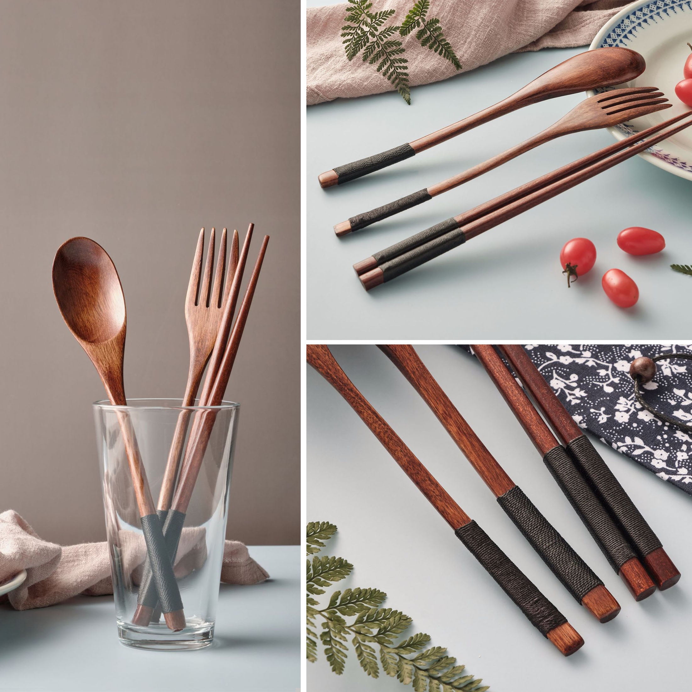 SXDY Wooden Bento Boxes Lunch Box, Japanese Style Food Containers Picnic Box, With Spoon Fork Chopsticks