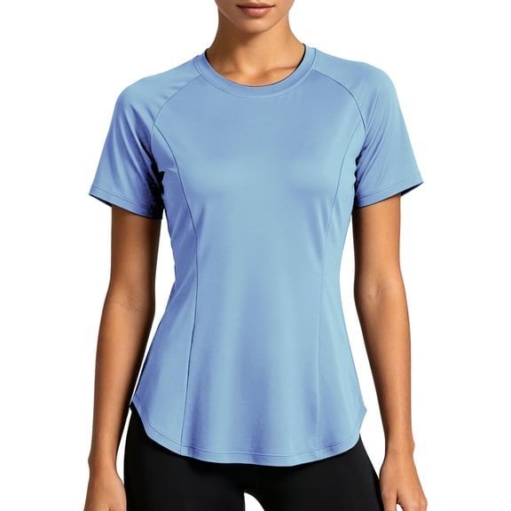 NELEUS Womens Workout Tops for Activewear Athletic Gym Tee Casual Tops Loose Fit Quick Dry Crew Neck,Sea Blue,US Size L