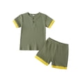 thumbnail image 1 of Xingqing Toddler Baby Boy Girl Summer Short Set Unisex Ribbed Short Sleeve T-Shirt Tops+Short Pants Outfits, 1 of 6