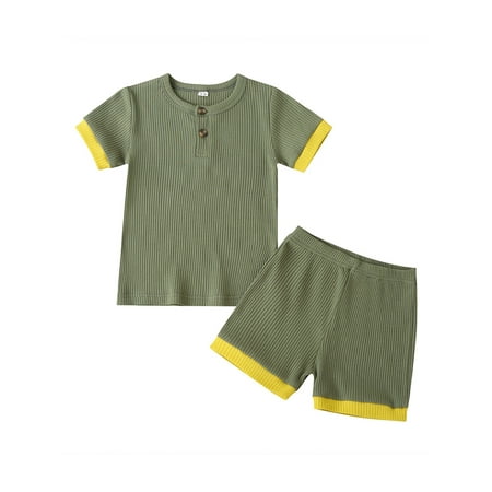 

Jkerther Infant Kids Suit Set Unisex Round Neck Solid Color Short Sleeve Pullover+ Short Pants for Summer 18 Months-6 Years