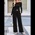 thumbnail image 4 of Conjunto de Chándal de 2 Piezas para Mujer, con Pantalones Acampanados de Yoga y Mangas Largas, Estilo Casual, A Juego. Negro L, 4 of 9
