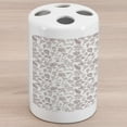 thumbnail image 1 of Playroom Ceramic Toothbrush Holder, Nature Themed Owl Cat Bird Bluebells Tulips Leaves Doodle Art, Decorative Versatile Countertop for Bathroom, 4.5" X 2.7", Dark Brown White, by Ambesonne, 1 of 4