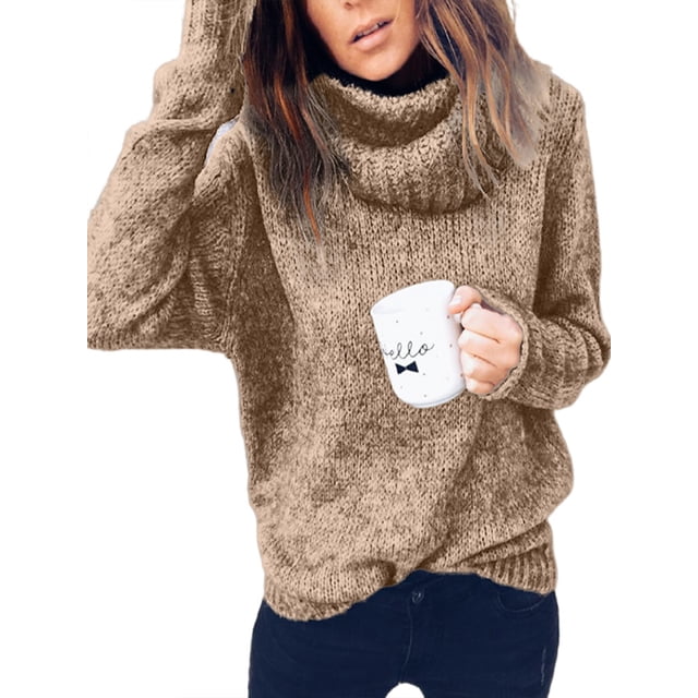 UKAP Suéteres de punto para mujer, suéter de cuello alto, jersey de manga larga, Jersey holgado, Tops de Color sólido
