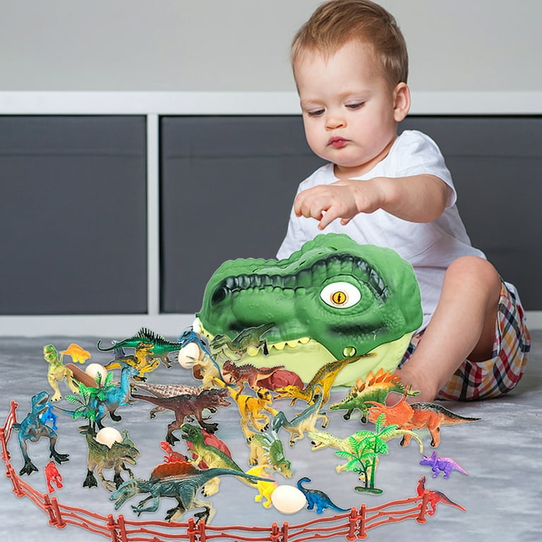 EUBUY Dinosaur Toy Simulation Dinosaur Model Toy with Dinosaur Play Mat Dinosaur Head Storage Box Gift Kit for Kids Ages 3 and Up
