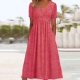 thumbnail image 2 of Robes de Printemps pour Femmes Décontractées Manches 3/4 Longue Robe Évasée Basique Plage Vacances Travail Maxi Robe 2025, 2 of 5