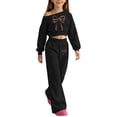 thumbnail image 2 of Kiijoy Girls Outfits Bow Off Shoulder Cropped Sweatshirt Pants Clothes Set, Sizes 5-14, 2 of 4