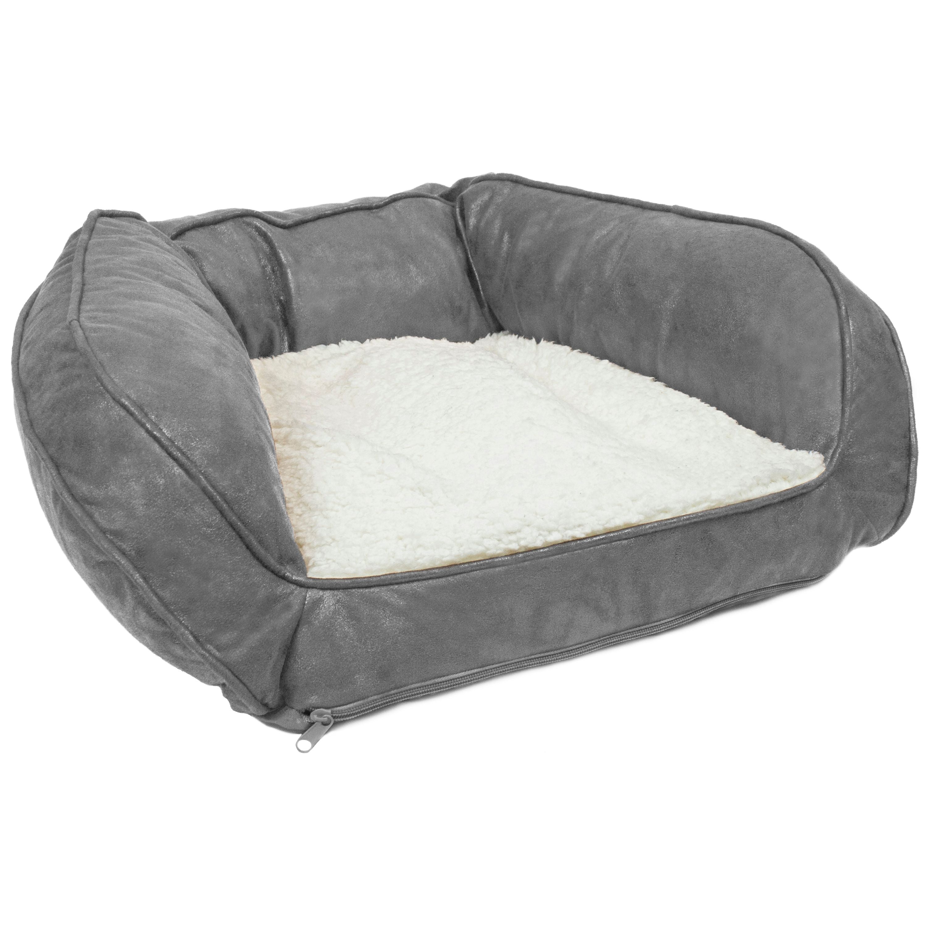 Precious Tails Vegan Leather Curved Orthopedic Memory Foam Sofa Pet Dog Bed