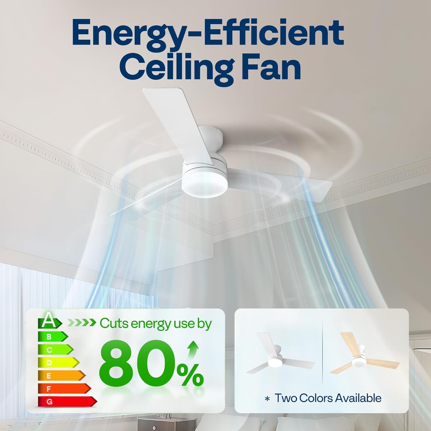 SPECSTAR Ceiling Fans with Lights, 42 inch Low Profile Ceiling Fan with Light and Remote, Flush Mount White Ceiling Fan for Bedroom, 6+1 Speeds, 3CCT, Dimmable, Timer, Quiet Reversible DC Motor